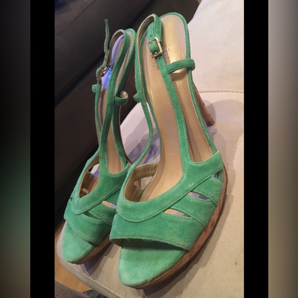 Stuart Weitzman St. Barth Made In Spain Suede Cork Heel Sandals - Picture 2 of 8